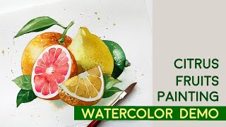 Citrus fruits watercolor painting demonstration