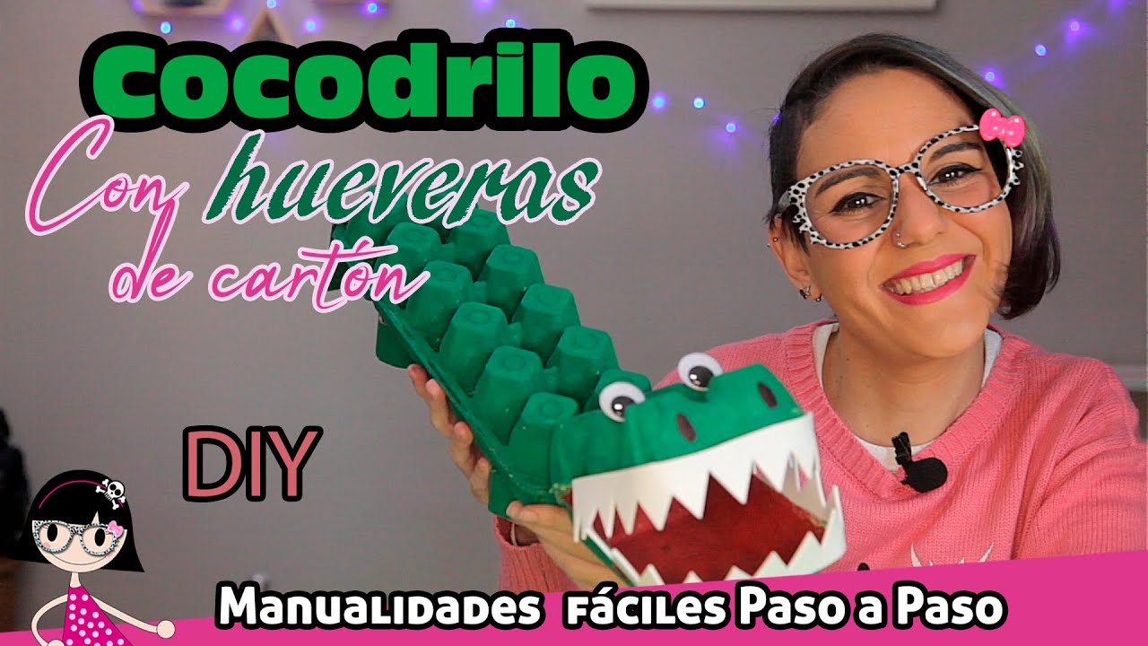 ✔Como hacer un COCODRILO 🐊con HUEVERAS de cartón | CARTÓN de huevos RECICLADOS. Manualidades fáciles