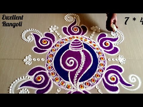 🪔Unique sangu🐚kolam🌺7*4 dots rangoli#yt #new #trending #video #viral #muggulu @excellentrangoli