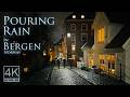 Pouring Rain In Bergen Nocturnal 4k Walking Tour Binaural Audio City Ambience