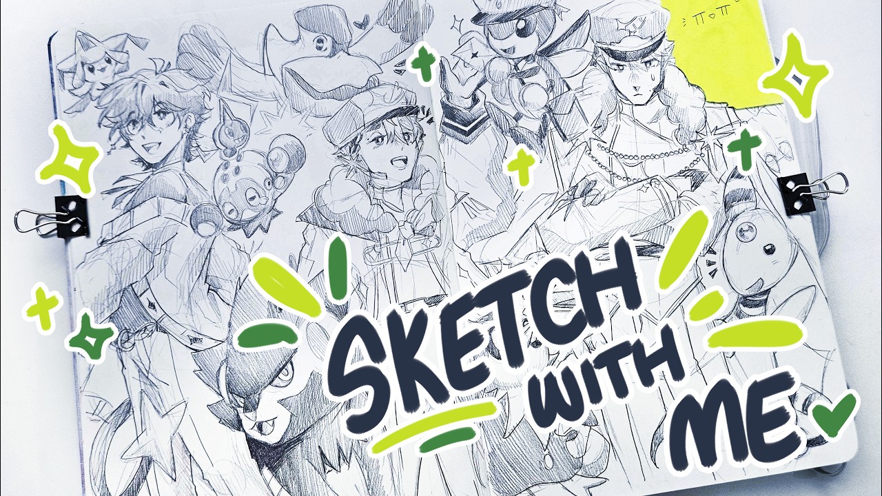 A Long Sketch with me! Filling 2 Sketchbook spreads✏️