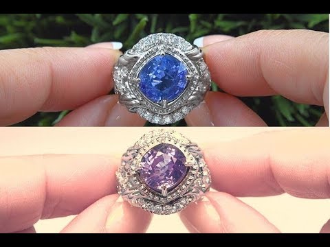 Unheated Color Change Sapphire & Diamond Ring Platinum GIA Violetish Blue to Purple 9.40 TCW - C134
