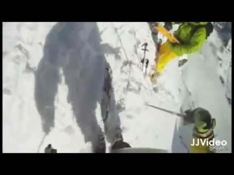Amazing!! Skier Crashes Backwards Down Mountaintop  (Film/Video)