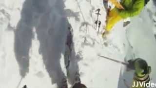 Amazing!! Skier Crashes Backwards Down Mountaintop  (Film/Video)