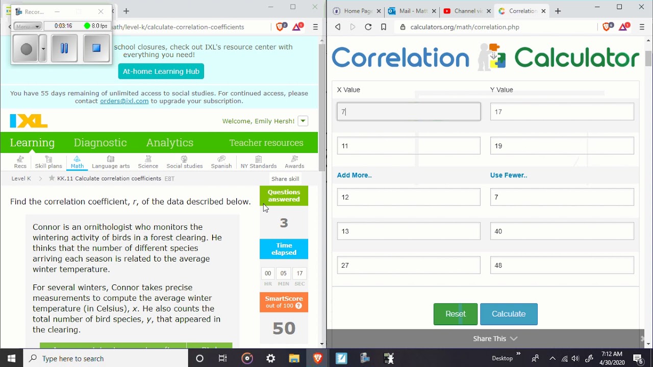 Correlation Coefficient using an Online Calculator