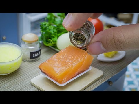 Tuscan Butter Salmon Recipe In Miniature Kitchen - ASMR Cooking Mini Food