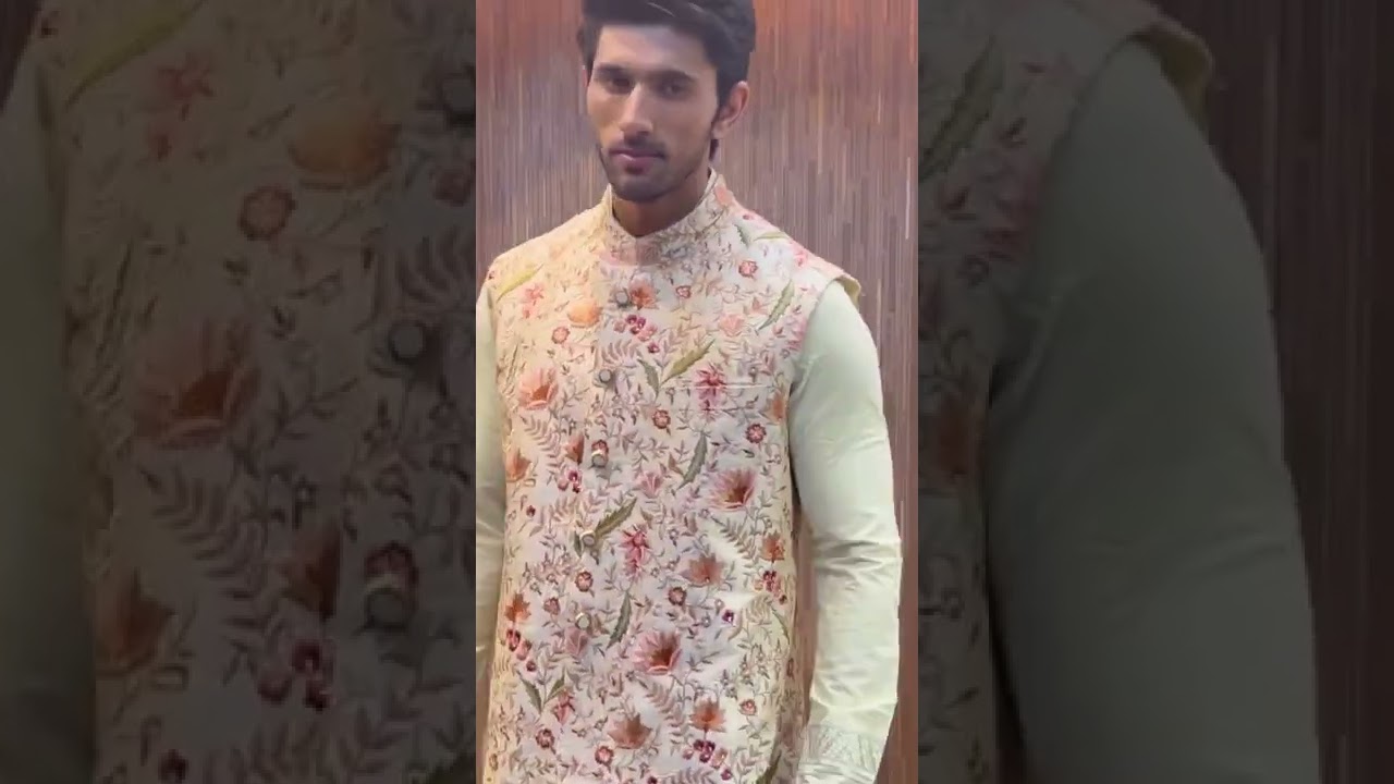 Watch video Pale Mint Green Kurta with Floral Embroidery Nehru Jacket & matching Pants | SIA52 Now Pale Mint Green Kurta with Floral Embroidery Nehru Jacket & matching Pants | SIA52