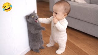 No Meow Meow Ok 😂| Funny Cat and baby video 
