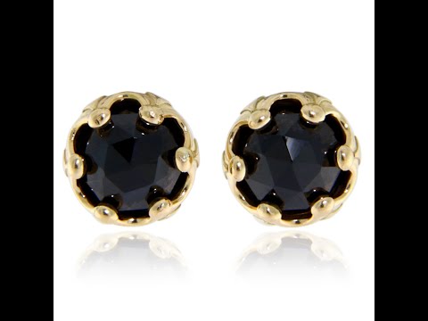Cercei Stud Aur Galben 14k Spinel Negru Natural Colectia Miniature Royals - Eleganta Magnetica
