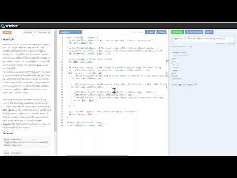 Word Split Interview Assessment Coderbyte Code Challenge Solution Source Code Answers