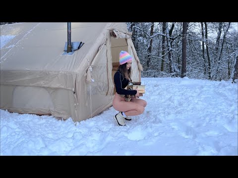 Solo Winter Camping in Heavy Snow❄️Girl Alone in Forest by the River🌲Nature Sounds #asmr #forest