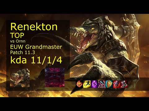 Renekton Top vs Ornn - EUW Grandmaster 11/1/4 Patch 11.3 Gameplay