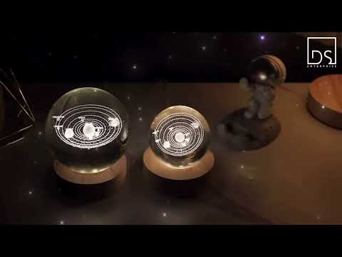 3D Crystal Ball Night Lamp, Solar System Crystal Ball Night Light  (Wooden Base)