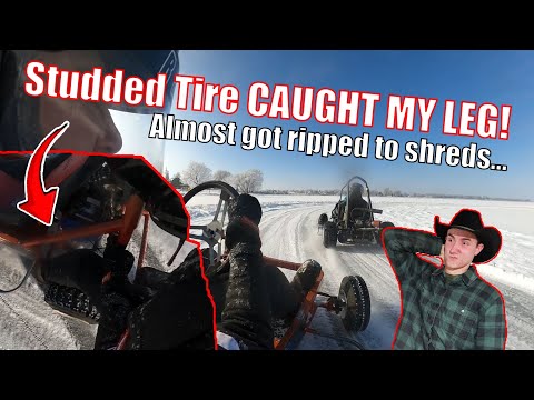 My Leg vs. Studded Ice Tire! Ice Karting Gone Wrong! Total Go Kart Destruction!