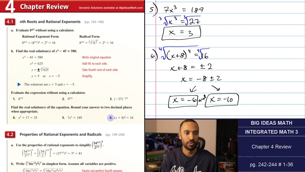 Big Ideas Math [IM3]: Chapter 4 Review (Examples & Problem Set)