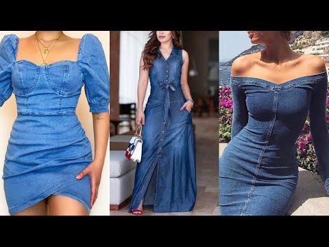 LOOKS MODERNOS CON ROPA DE MEZCLILLA TENDENCIAS 2022 OUTFITS CON VESTIDOS DENIM MODA 2022 MUJER