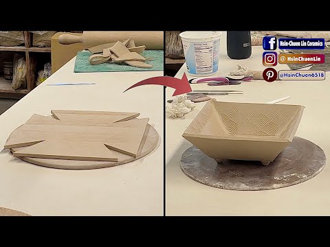 766. Hand Build a Slab Square Ikebana Bowl with Hsin-Chuen Lin ~PAAC Class Demo 林新春 手作方形插花盆