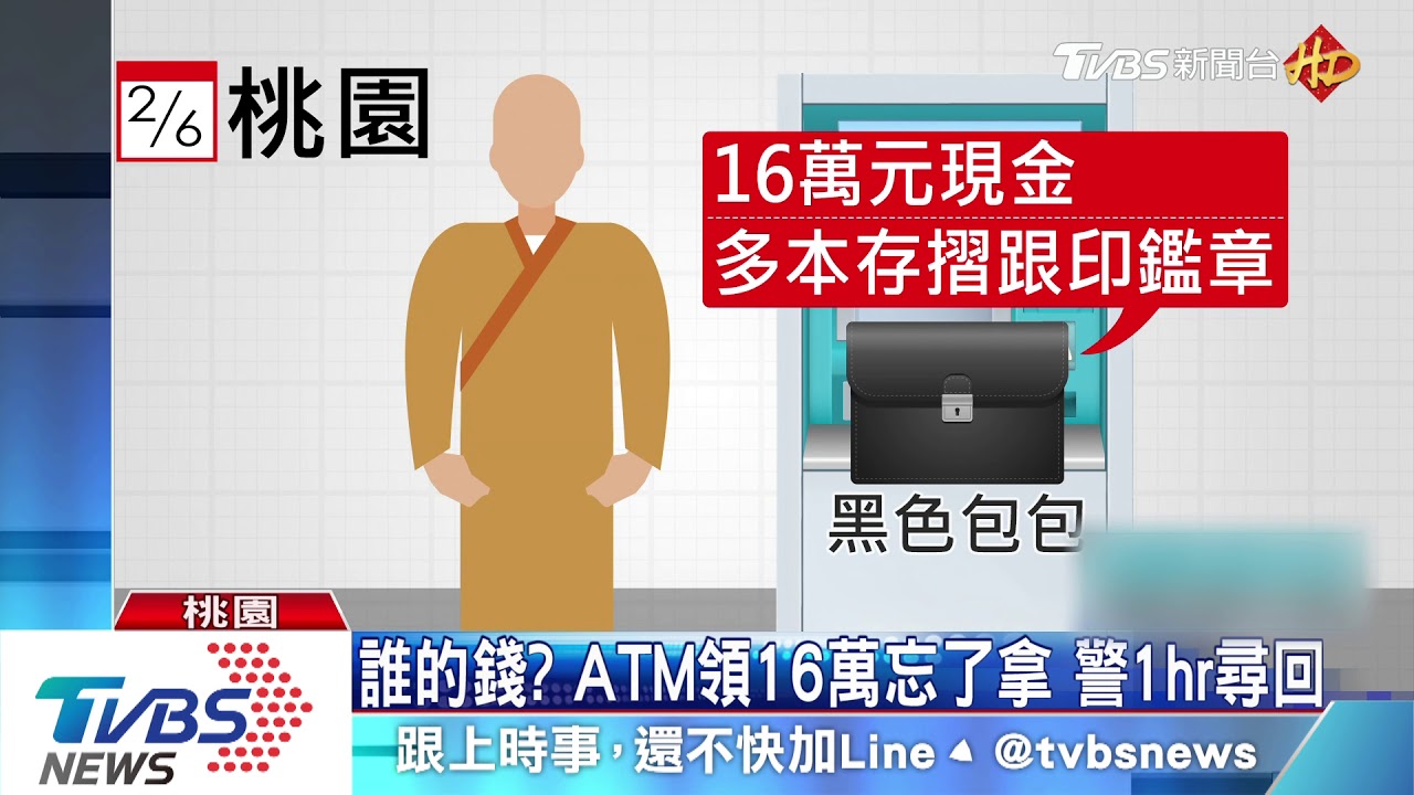 誰的錢?ATM領16萬忘了拿 警1hr尋回失主