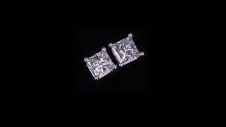 Gorgeous 0.69 TCW Princess Cut Stud Earrings in 14k White Gold with Screw Backs