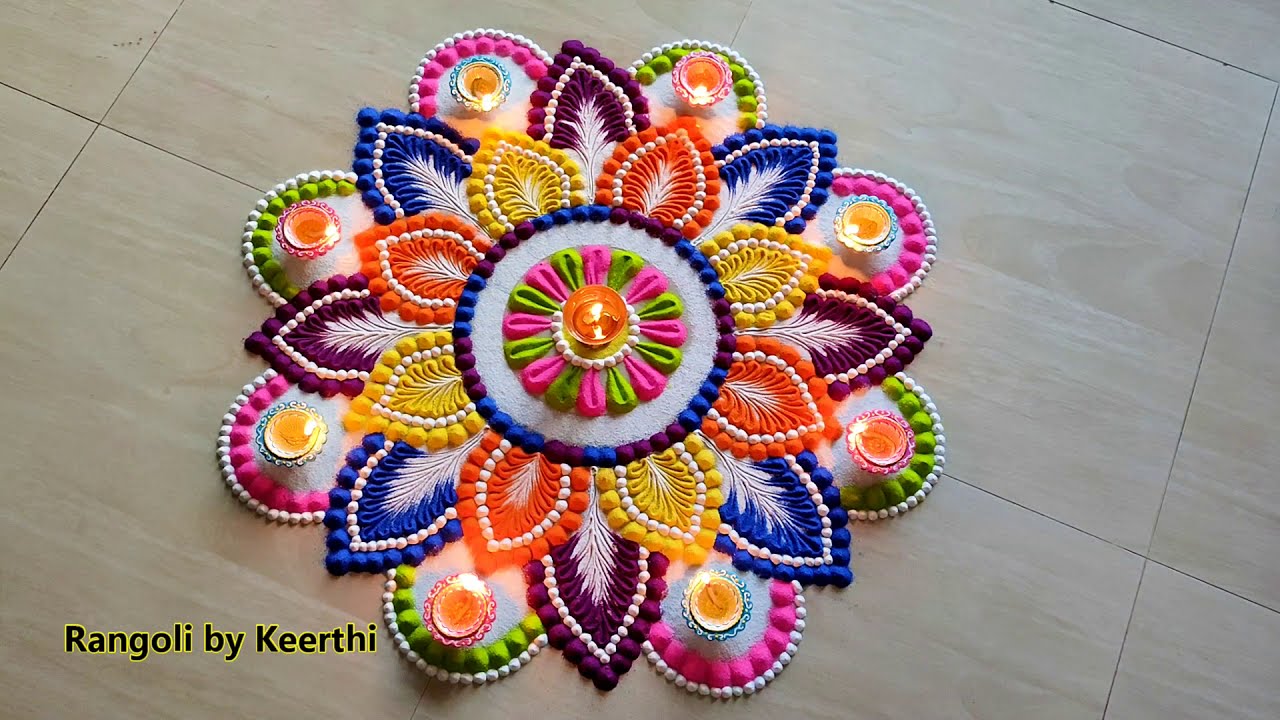 beautiful diwali rangoli design with leaves by keerthi