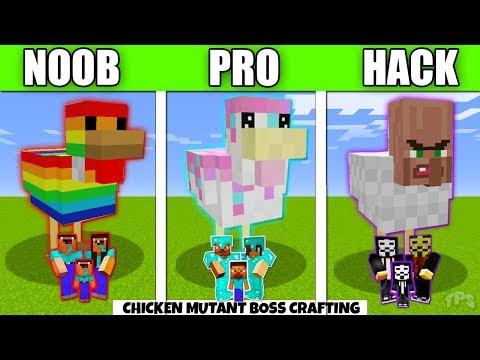 Minecraft Battle - Chicken Mutant FAMILY CRAFTING CHALLENGE - NOOB vs PRO vs HACKER vs GOD Animation