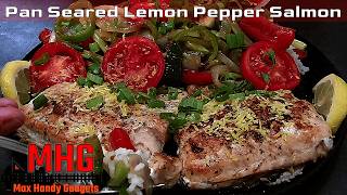 Delicious Pan Seared Lemon Pepper Salmon with Peppers and Onions