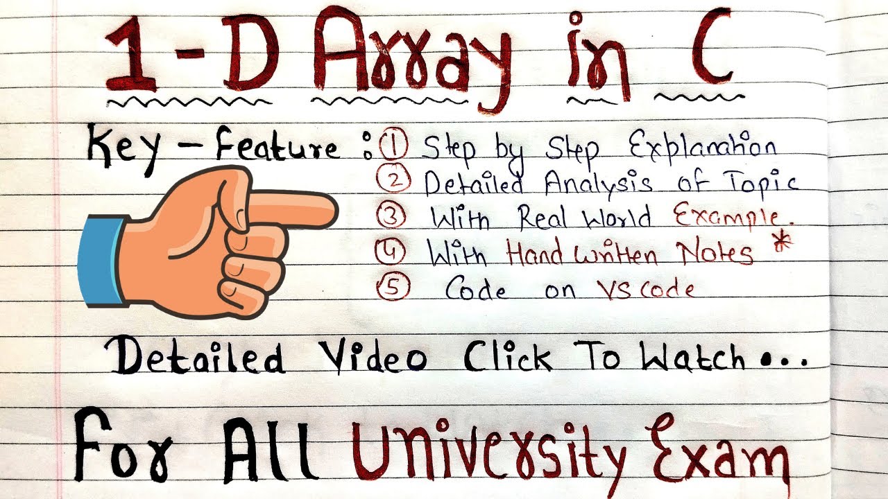 1-D Array in C | C Programming Tutorial | With Handwritten Notes | Code Hacker