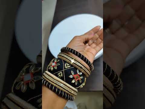 Black kundan cotton thread bangles, for jyoti creation, roun...