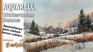 Aquarell: Winter im Moor, Tipps für Winterlandschaften