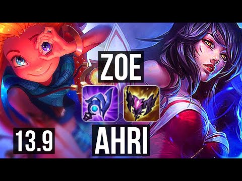 ZOE vs AHRI (MID) | 9/1/9, 1700+ games, 1.9M mastery | KR Diamond | 13.9