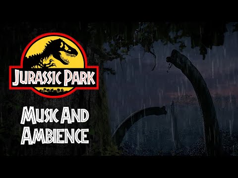 Jurassic Park | Music and Ambience - Light Storm with Rain and Brachiosaurus Sounds