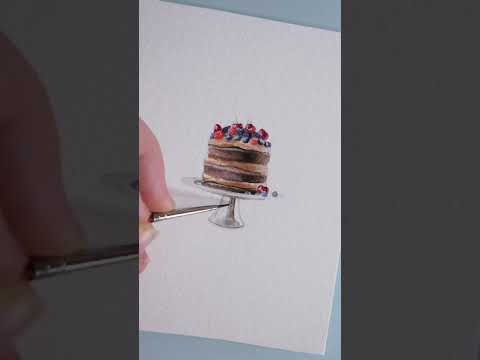 "Cake de chocolate" 🍰 - miniature painting #shorts #paintings #miniaturepainting #watercolorart