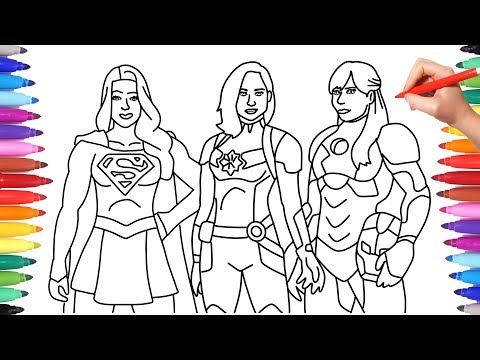 SUPERHEROES COLORING PAGES // How to draw SUPERGIRL, CAPTAIN MARVEL, PEPPER with IRONMAN SUIT