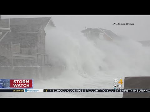 Huge Waves Crash On Houses In Scituate