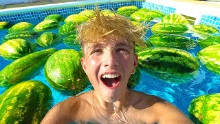 FILLING MY POOL WITH 100 WATERMELONS!!!