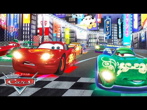 Lightning McQueen Races Against the Neon Racers! ﻿| Read Along | Pixar Cars | @disneyjr