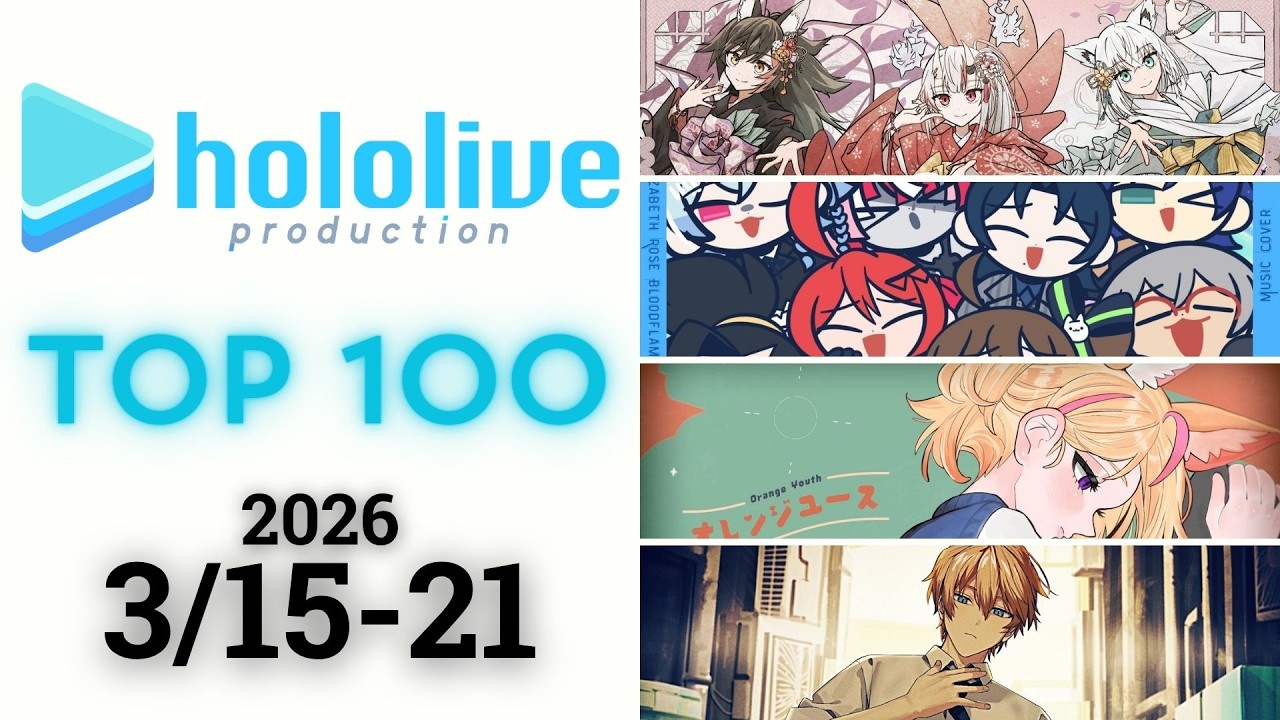 【2026/3/15-21】ホロライブ 歌ってみた&オリジナルソング 週間再生数ランキング TOP 100 + 新曲