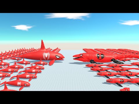 ALL SPIDER-MAN ORCA vs ALL DEADPOOL MOSASAURUS DEATH RUN - Animal Revolt Battle Simulator