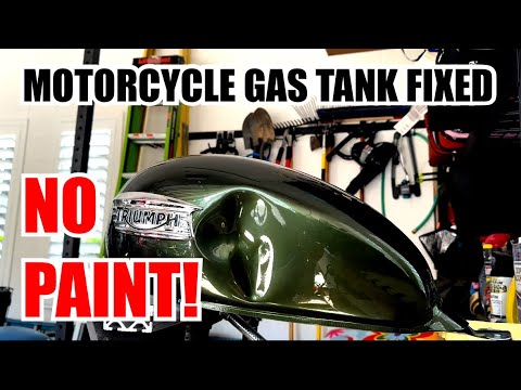 SMASHED MOTORCYCLE GAS TANK - FIXED WITHOUT REPAINTING - SEE HOW