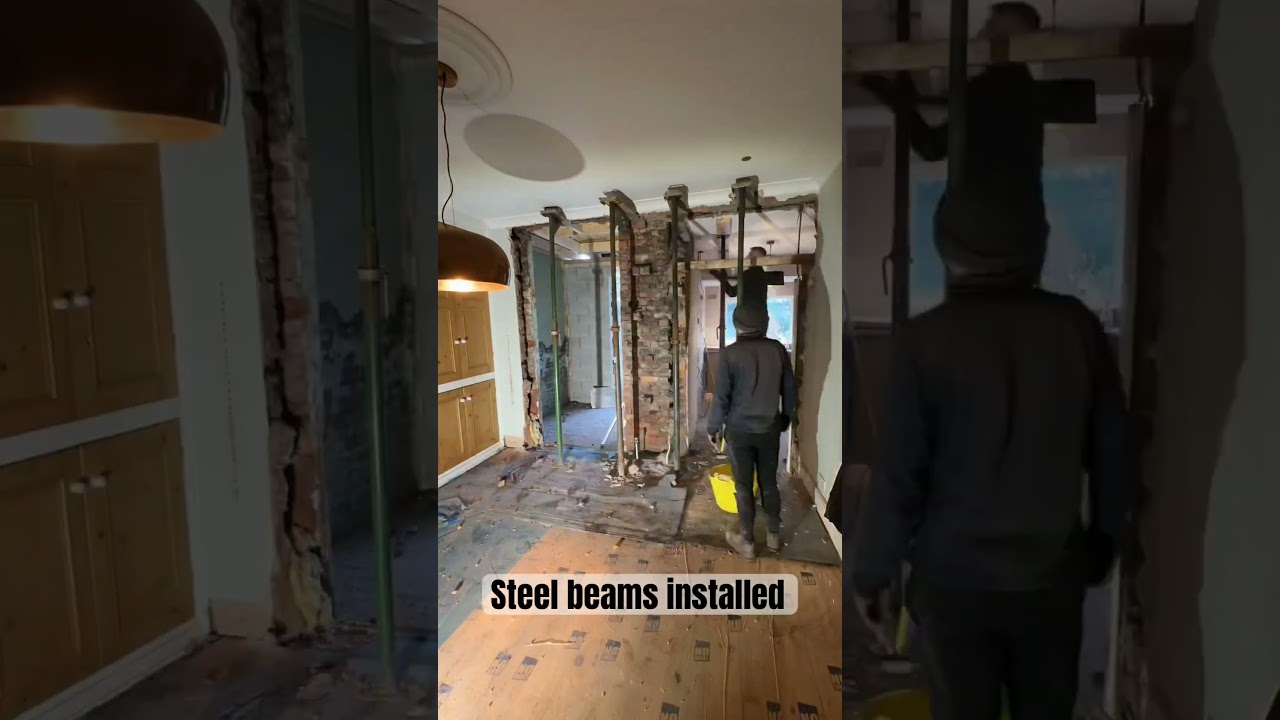 Steel beams for an open plan kitchen #steel #openplan #diy #bricklaying #brickwork #structural