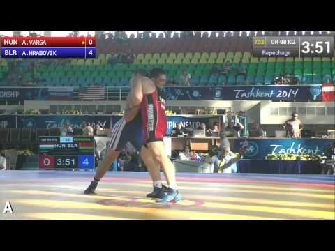 Repechage - Greco Roman Wrestling 98 kg - A. HRABOVIK (BLR) vs A. VARGA (HUN) - Tashkent 2014