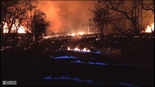 Blue Flames Emitting From Hawaii Eruption