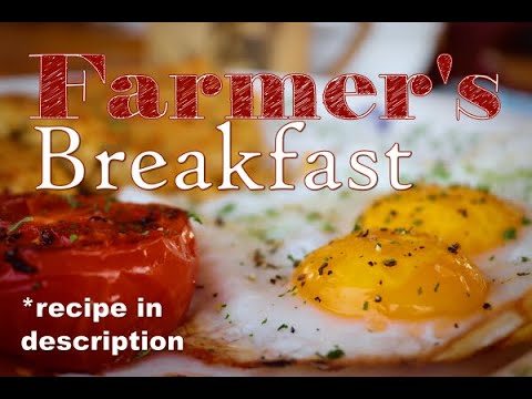 Sizzling farmer's breakfast with crispy potato cakes. Cooked on an open fire! Cooking with cast iron