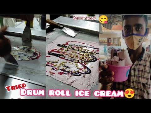 Silky red velvet roll ice cream😍 | Street food | Tried roll ice cream for the very first time |