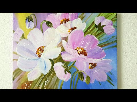 , title : 'Blumen Malen Acryl Weiß Rot Echtzeit Anfänger - Flowers Acrylic Painting White Red RealTime Beginner'