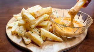 SUB) Fried Potatoes and Cheese Sauce :: How to Make Crispy French Fries :: Potato snacks