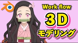 【Blender 2.93】鬼滅の刃 禰豆子 3Dモデリング【Timelapse】