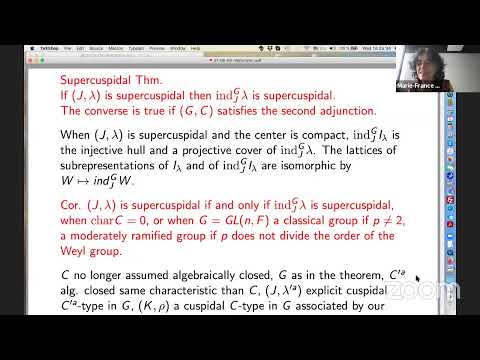 Marie-France Vignéras(Jussieu, Paris): Representations of a reductive p-adic group G over a field C.