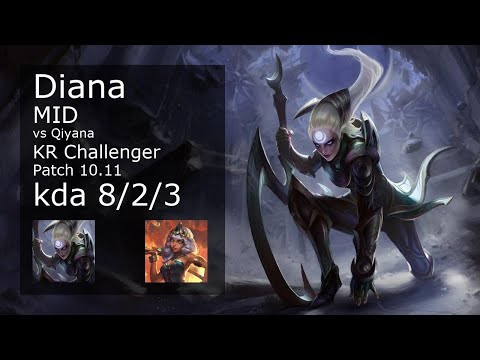 Diana vs Qiyana Mid - KR Challenger 8/2/3 Patch 10.11 Gameplay