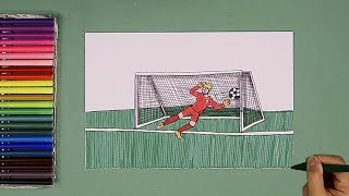 How to draw a football goal and goalkeeper
